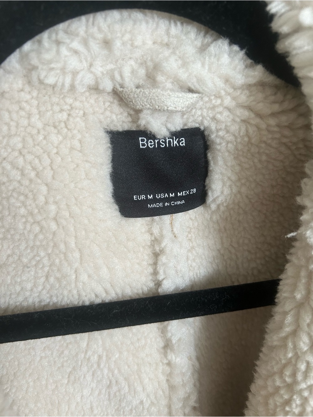 Bershka Cream Sherpa Faux Suede Moto Jacket Shearling Biker Coat Size M - Picture 4 of 10